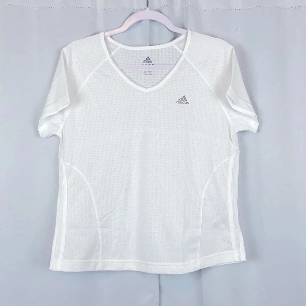 Adidas White V-Neck Short Sleeve Top Size Large‎